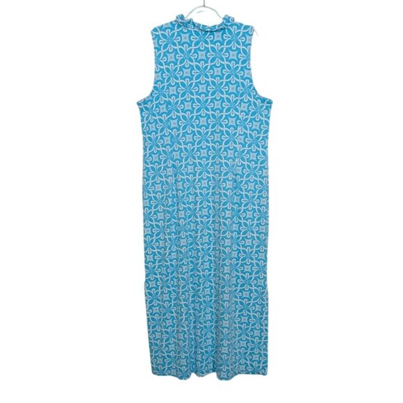 Lulu B Floral Maxi Dress Womens Size XL Tahitian Turquoise Nylon Scallop V Neck - Picture 7 of 8